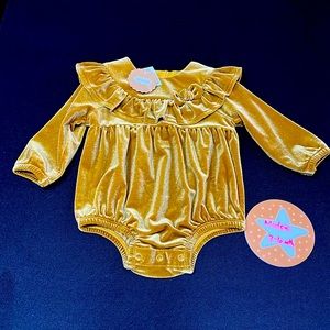 MUD PIE VELVET MUSTARD BABY ROMPER 3-6 Months